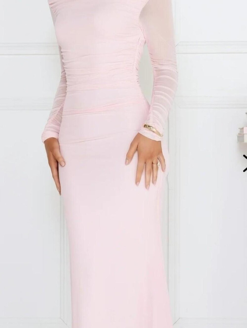 Hello Molly Pale Pink Long Sleeve Maxi Dress